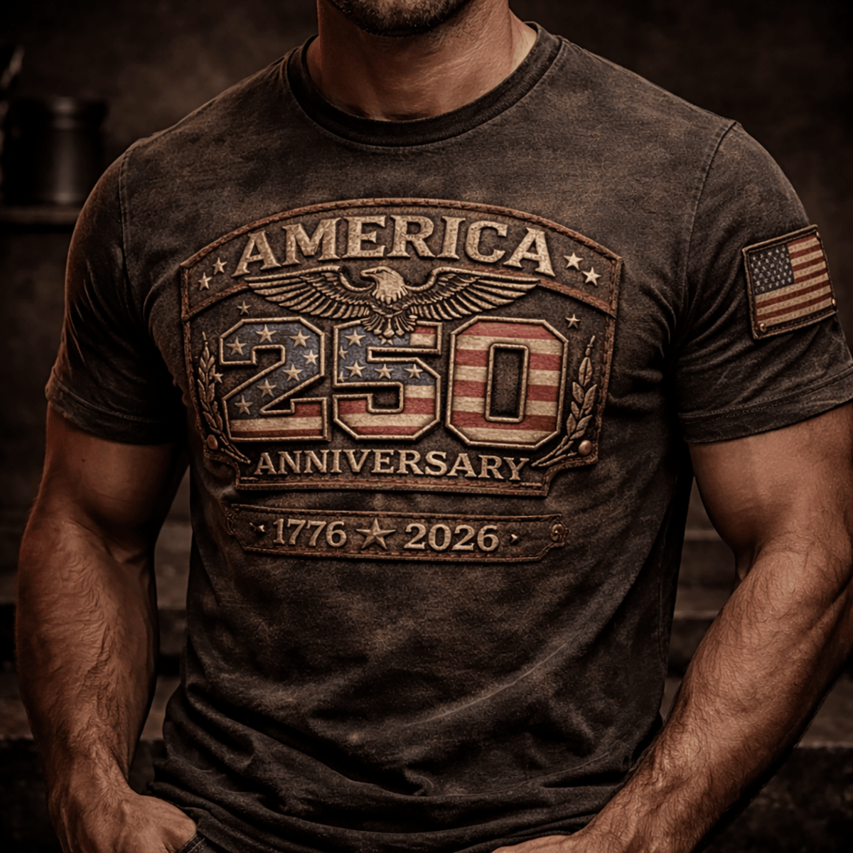 America 250 Anniversary Printed T Shirt USA Flag Patriotic Tee 1776 2026 Fathers Day Gift For Dad Mens T Shirt 4th Of July Outfit