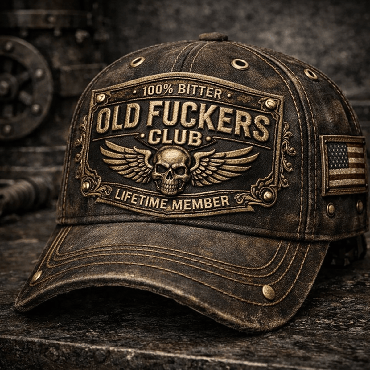 Old Fckers Club Printed Vintage Baseball Cap Skull Biker Hat Funny Fathers Day Gift For Dad Grandpa Mens Trucker Cap Retro Style Hat