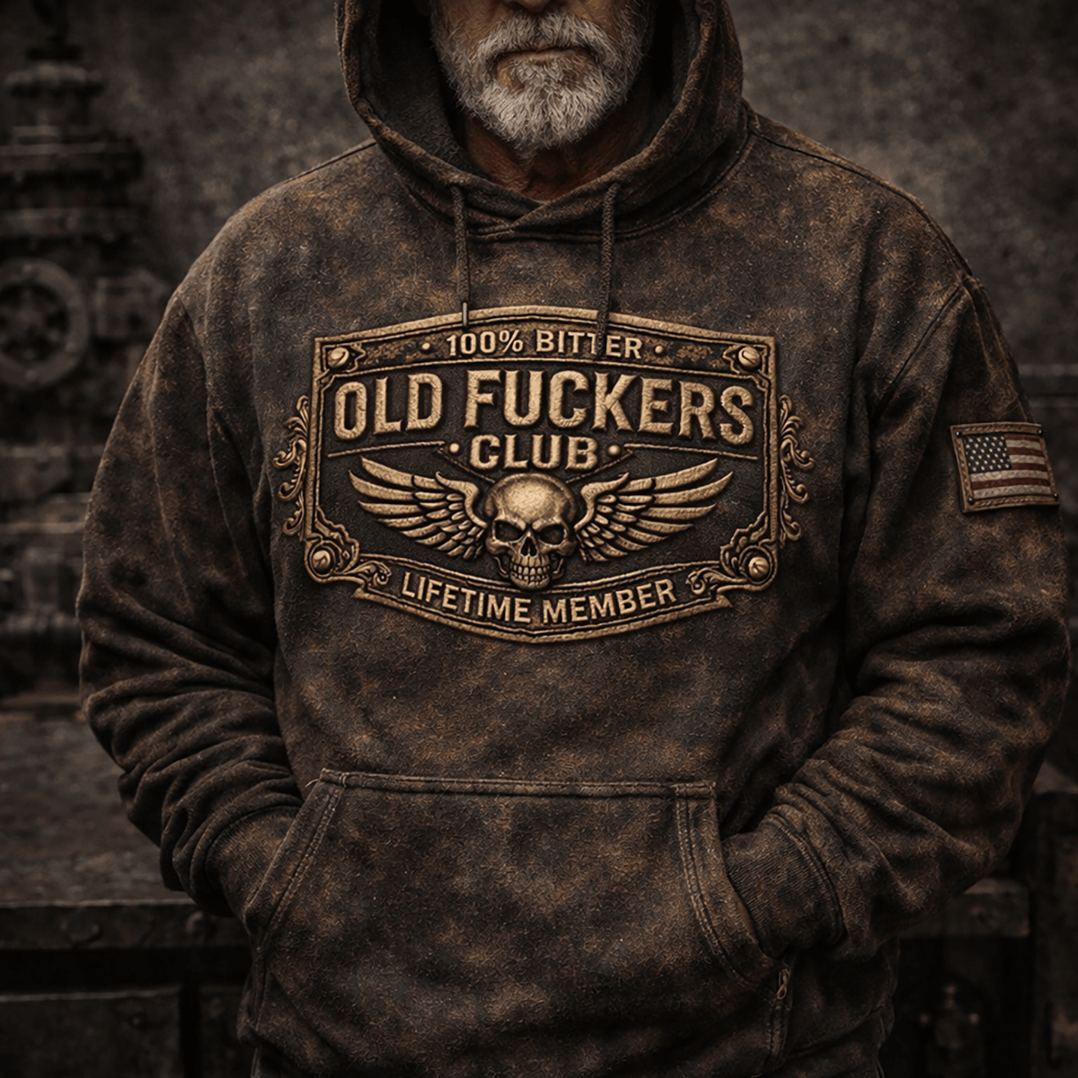 Old Fckers Club Printed Skull Biker Hoodie Vintage Style Hoodie Funny Fathers Day Gift For Dad Mens Hoodie USA Flag Graphic Design