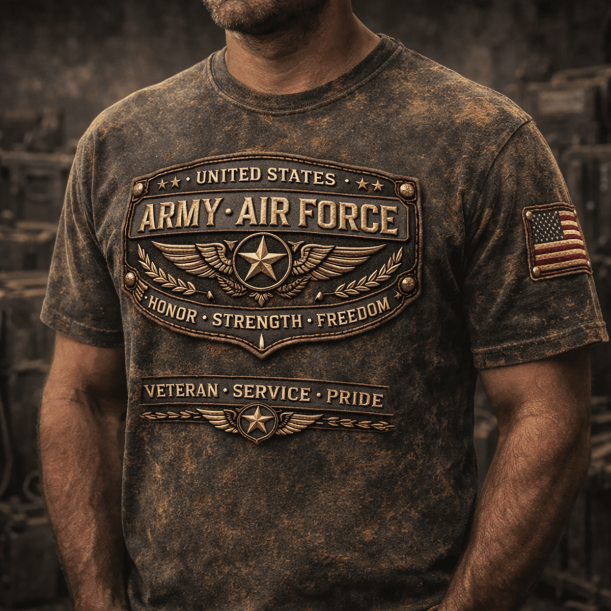 United States Air Force Veteran Printed Vintage T Shirt Service Pride Design Fathers Day Gift For Dad Mens T Shirt USA Flag Patch Graphic