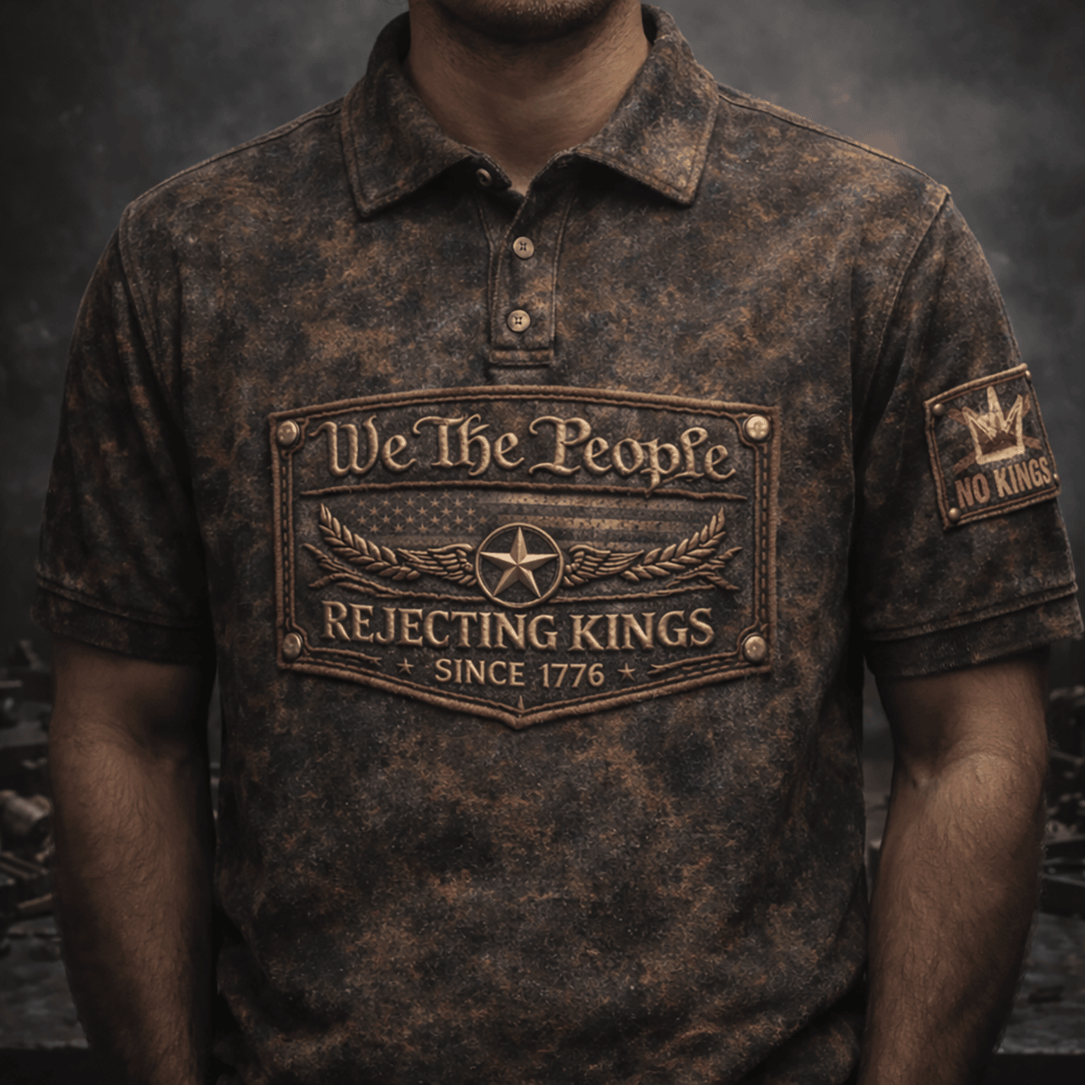 We The People Rejecting Kings 1776 Printed Vintage Polo Shirt No Kings USA Flag Design Fathers Day Gift For Dad Mens Polo Shirt