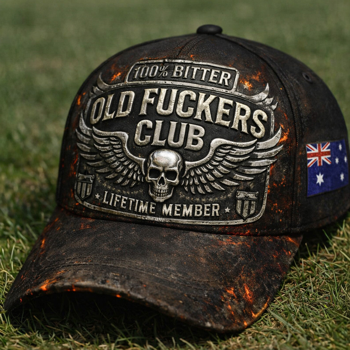 Bitter Old Fuckers Club Lifetime Member Printed Cap Skull Wing Design Australia Flag Hat Funny Old Man Dad Gift
