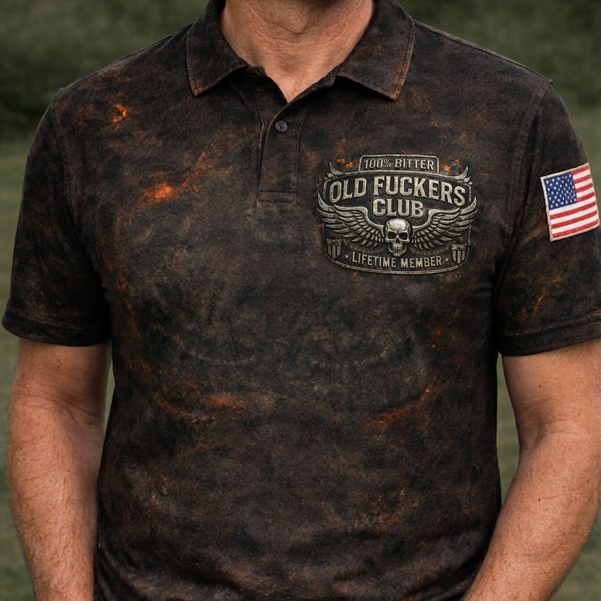 Bitter Old Fuckers Club Lifetime Member Printed Polo Shirt Skull Wing Design Funny Old Man Dad Gift Casual Men Shirt