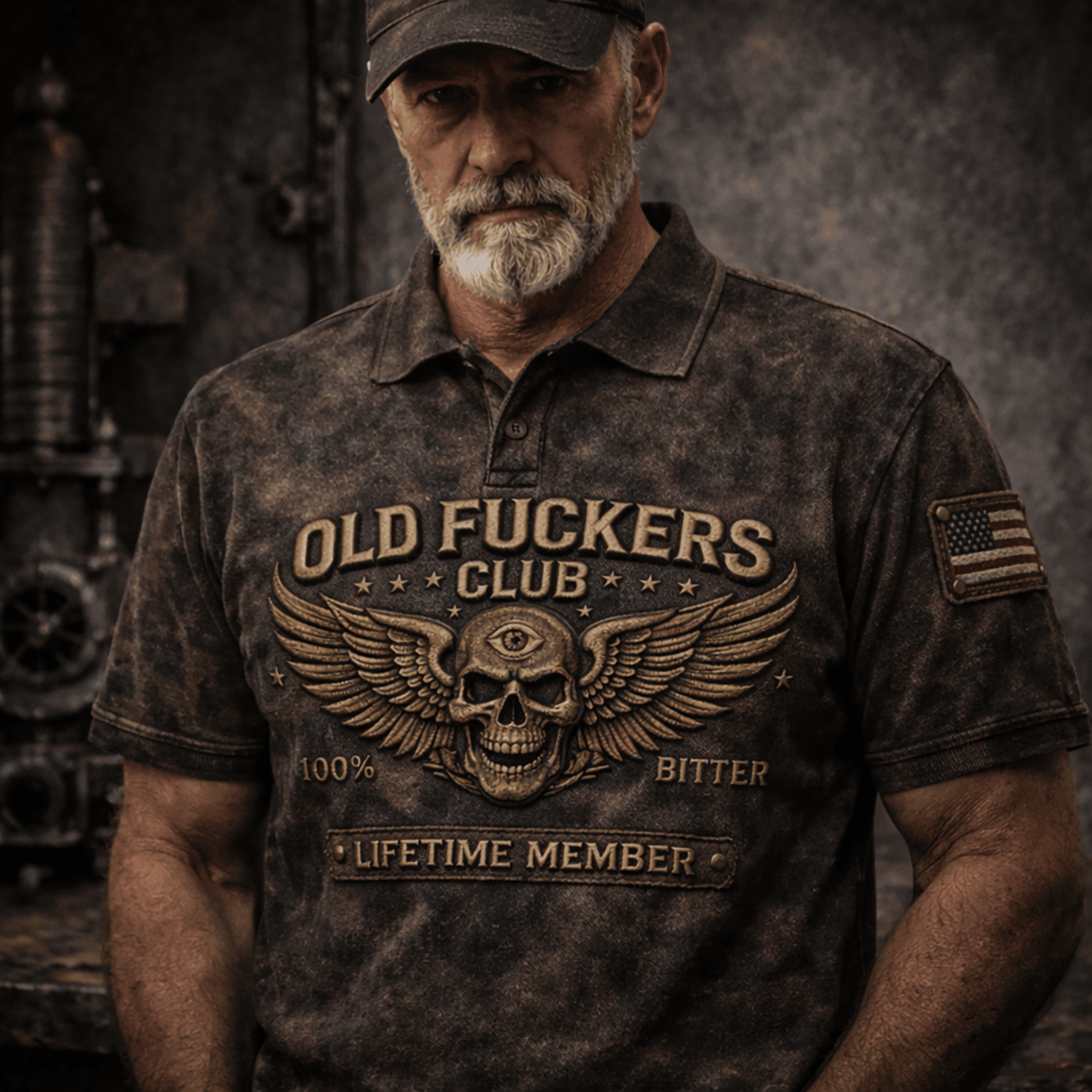Vintage Old Fuckers Club Print Polo Shirt Old Fuckers Club Skull Wings Lifetime Member Gift for Dad Father Day Funny Vintage Style