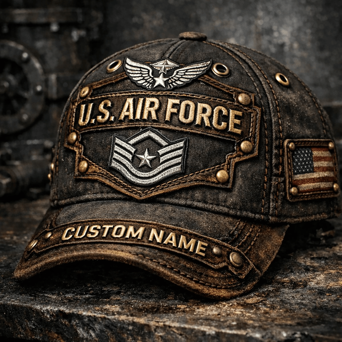 U.S Air Force Custom Name Print Hat Proud Dad Veteran Gift Father Day Vintage Military Style Cap for Father Gift Idea Patriotic Dad Gift