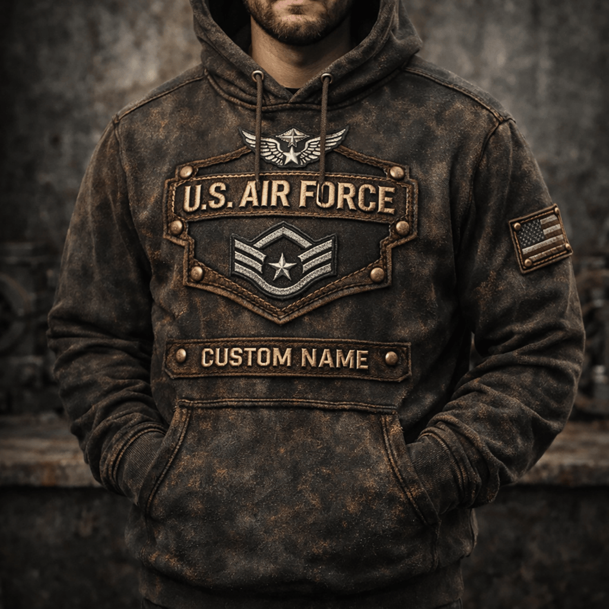 U.S Air Force Custom Name Print Hoodie Proud Dad Veteran Gift Father Day Vintage Military Style Hoodie for Father Gift Idea Patriotic Dad