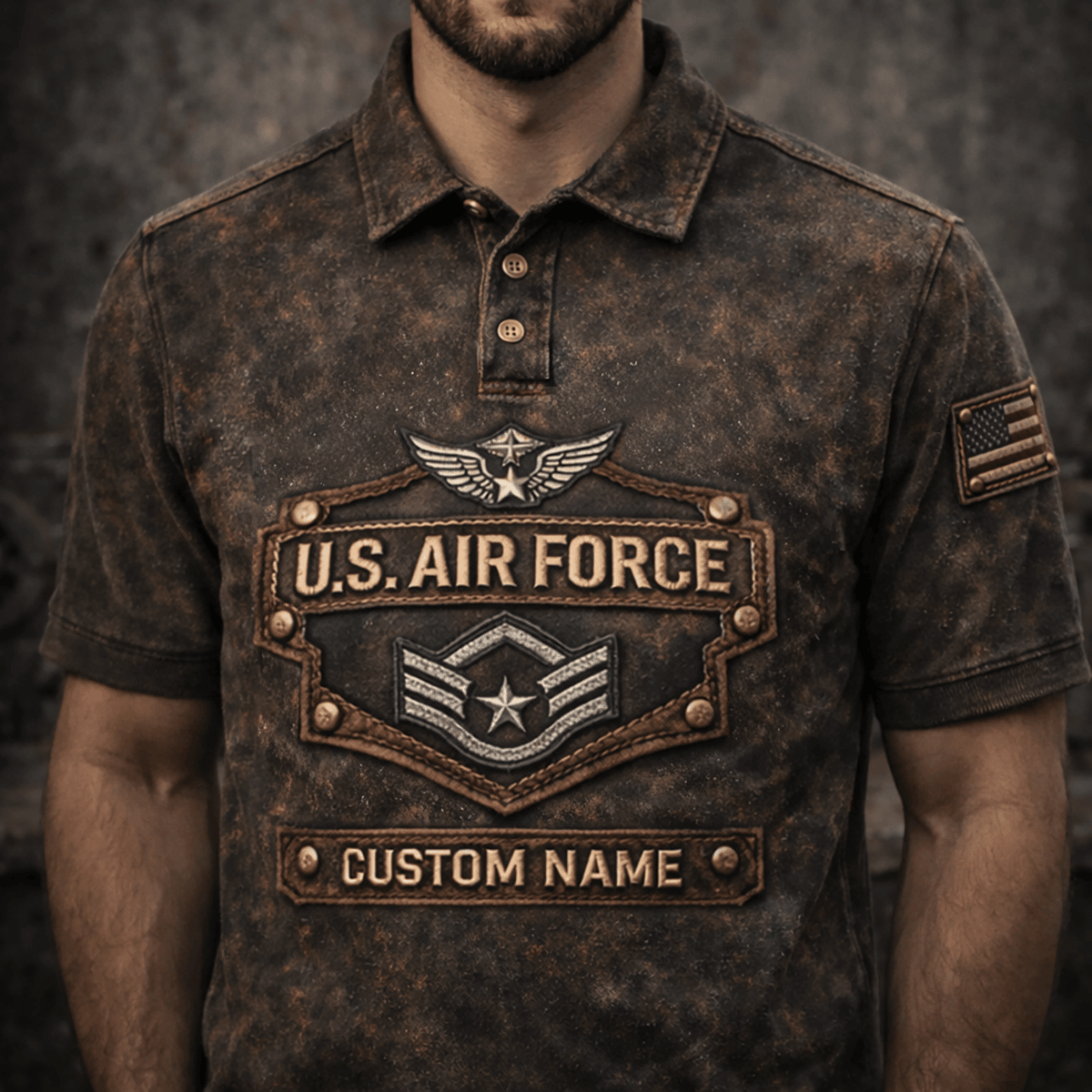 U.S Air Force Custom Name Print Polo Shirt Proud Dad Veteran Gift Father Day Vintage Military Style Polo for Father Gift Idea Patriotic Dad