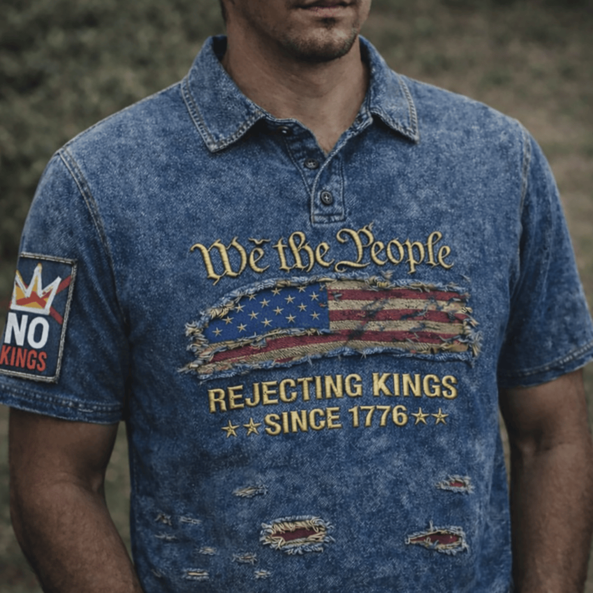 We The People Rejecting Kings Since 1776 Print Polo Shirt Patriotic Dad Gift Father Day Vintage USA Flag Polo Freedom Quote Gift for Father
