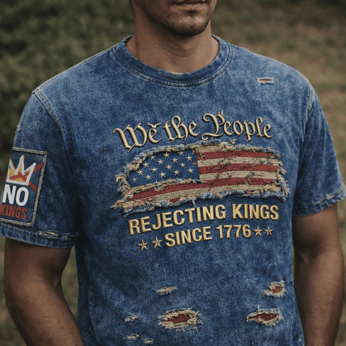 We The People Rejecting Kings Since 1776 Print T Shirt Patriotic Dad Gift Father Day Vintage USA Flag Tee Freedom Quote Gift for Father