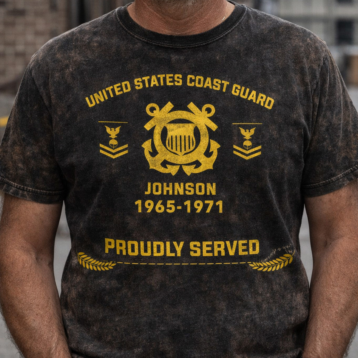 United States Coast Guard Proudly Served 1965 1971 Print T Shirt Veteran Dad Gift Father Day Custom Name Military Style Tee Quote Gift