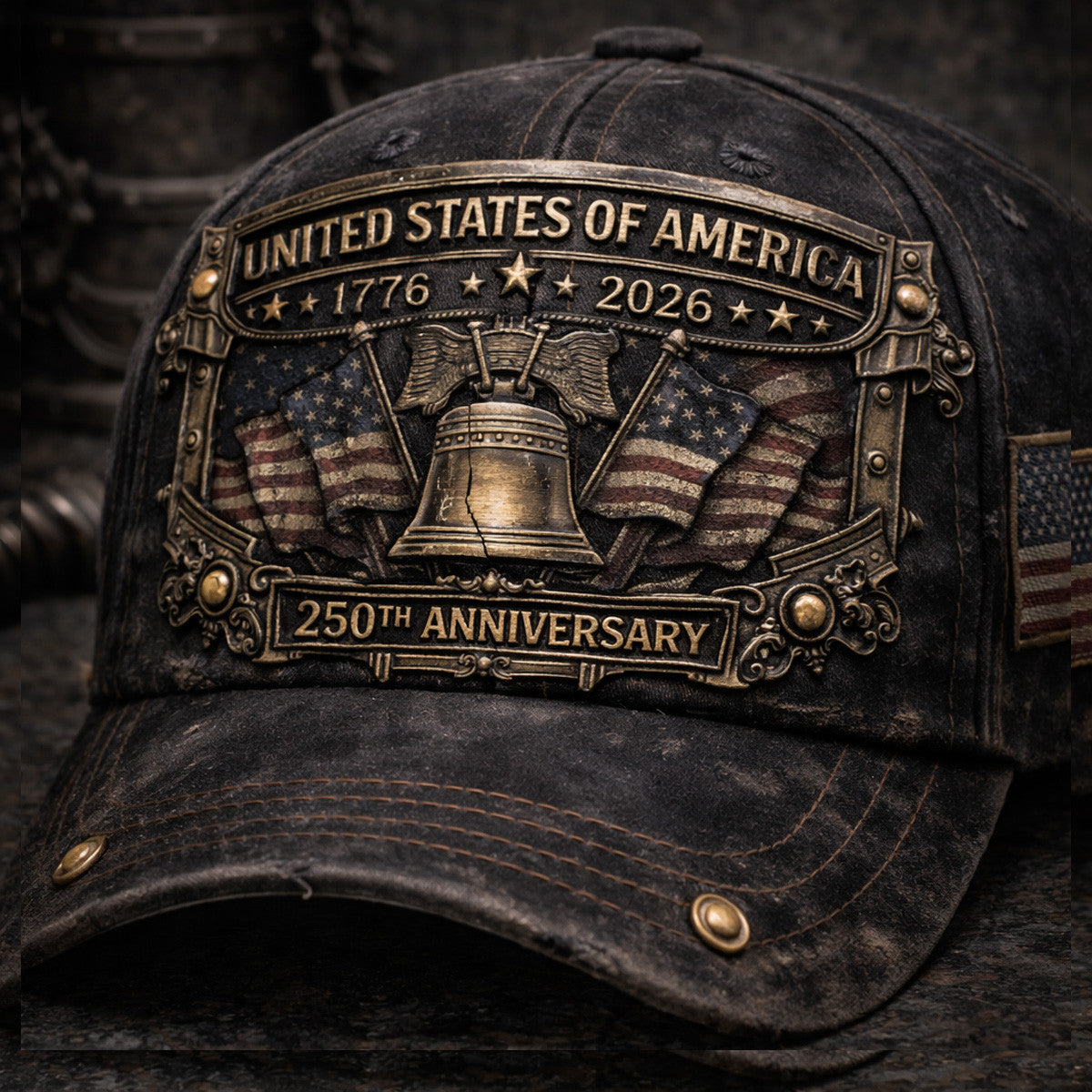 United States Of America 1776 2026 250th Anniversary Print Hat Liberty Bell Patriotic Dad Gift Father Day USA Vintage Style Quote Cap