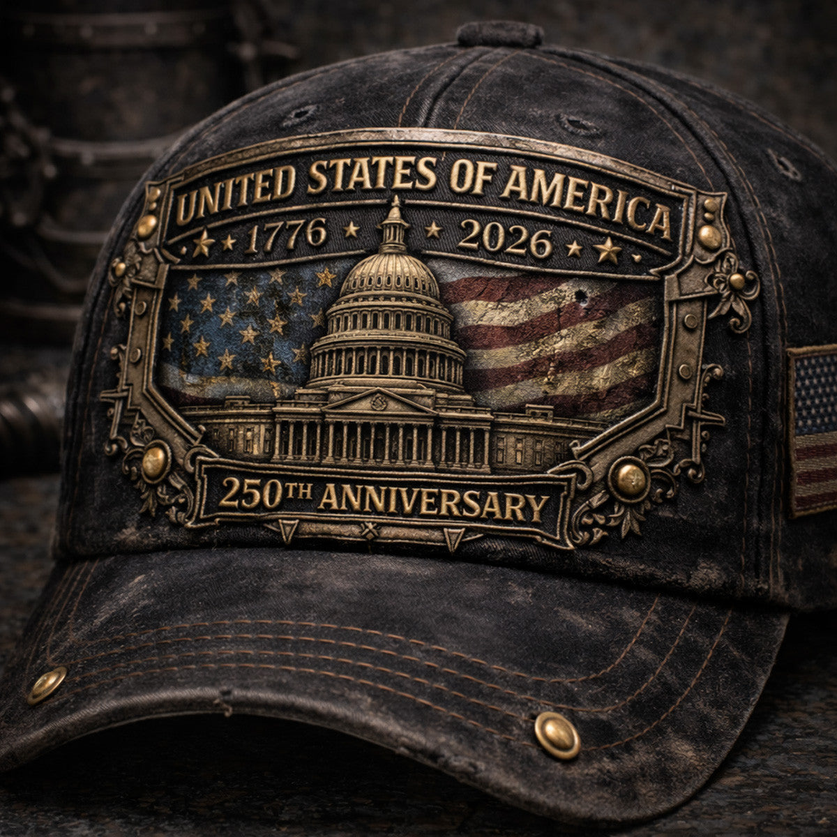 United States Of America 1776 2026 250th Anniversary Print Hat Capitol Building Patriotic Dad Gift Father Day USA Vintage Style Quote Cap