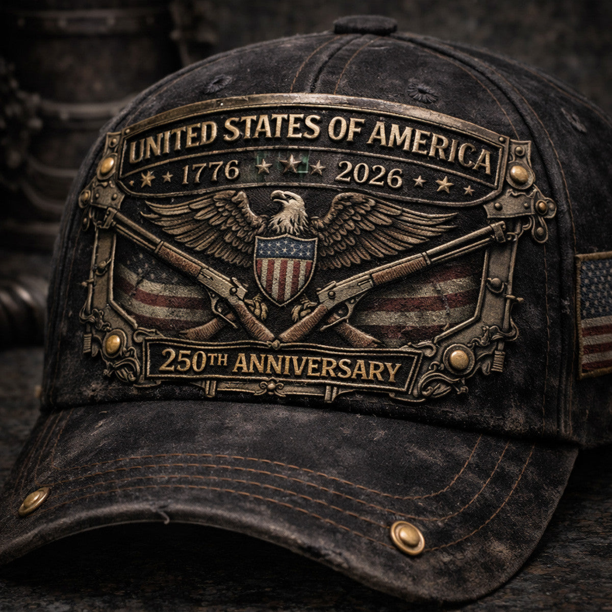 United States Of America 1776 2026 250th Anniversary Print Hat Eagle And Flag Patriotic Dad Gift Father Day USA Vintage Style Quote Cap