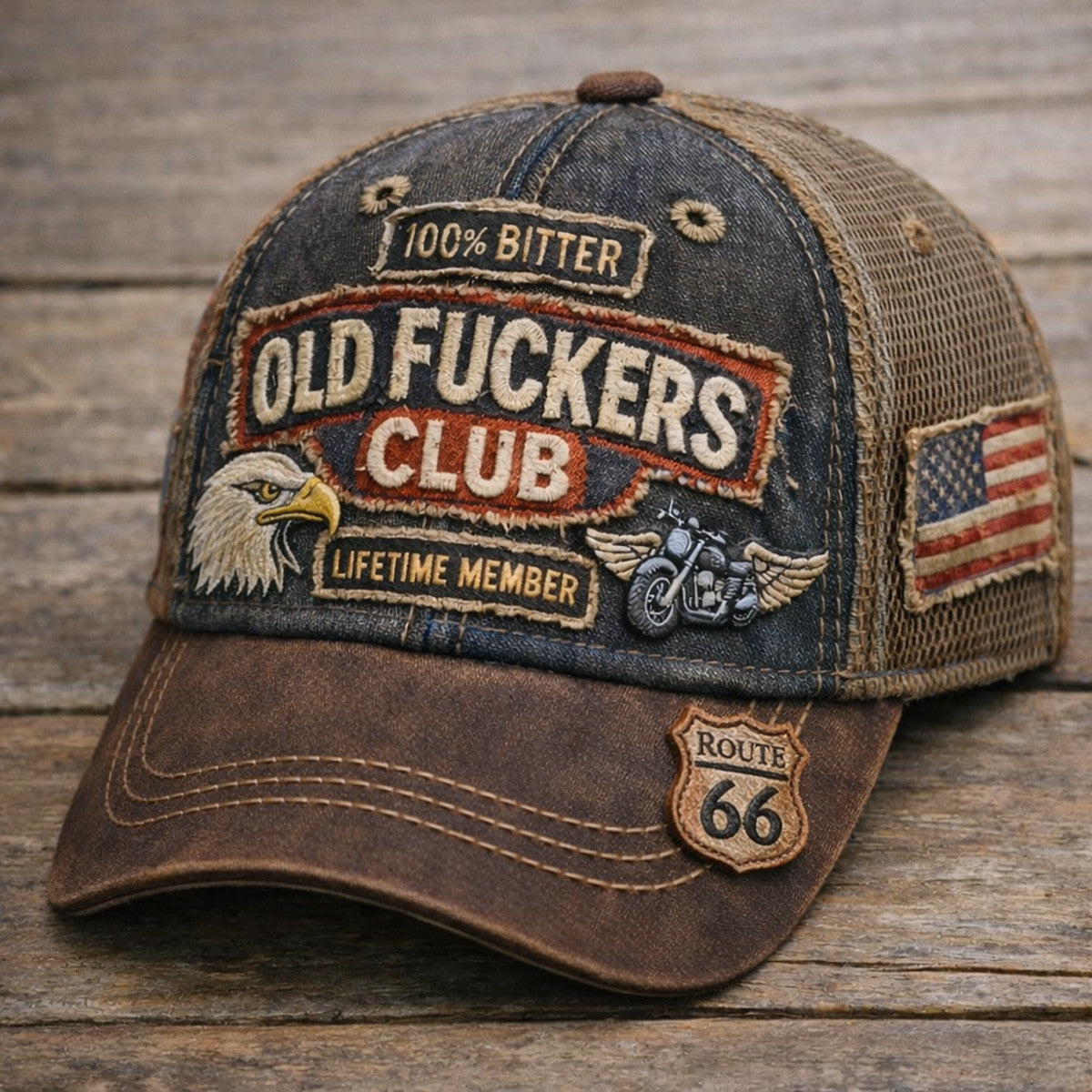 Old Fuckers Club Print Hat Lifetime Member Vintage Trucker Cap Funny Biker Dad Gift For Men Father Day Humor Route 66 Cap