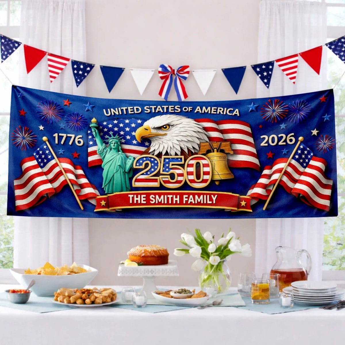 250 Years Of Freedom 1776–2026 Fence Banner United States Of America Eagle Flag Design Personalized Family Name Patriotic Independence Day