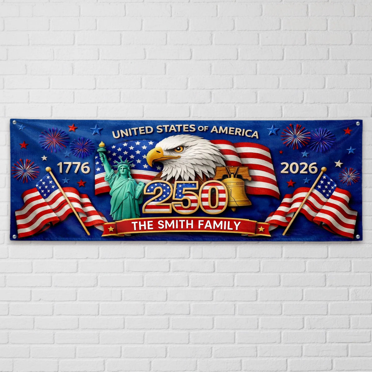250 Years Of Freedom 1776–2026 Fence Banner United States Of America Eagle Flag Design Personalized Family Name Patriotic Independence Day