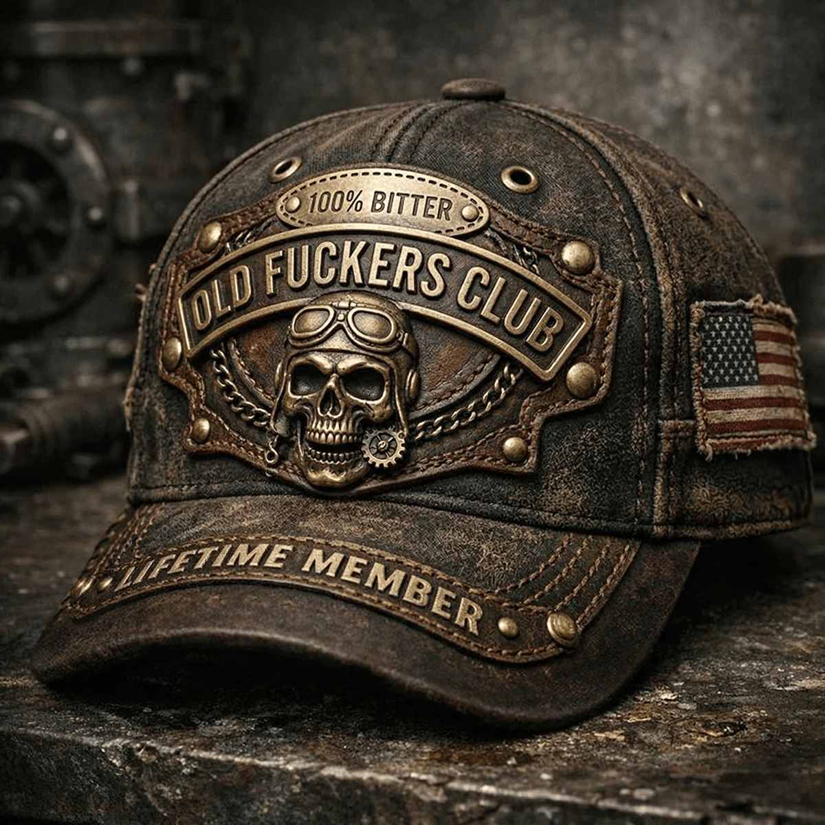 Old Fuckers Club Skull Print Cap Vintage Biker Style Patriotic USA Gift Idea For Father Day Funny Lifetime Member Design