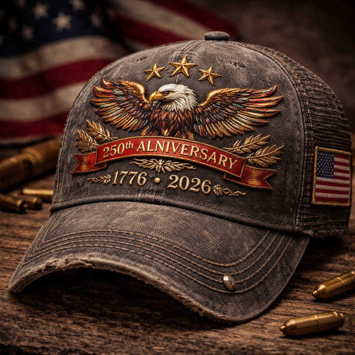 United States 250th Anniversary 1776 2026 Colorful Eagle Banner Print Cap Patriotic Detail USA Flag Patch Gift For Father Day Dad