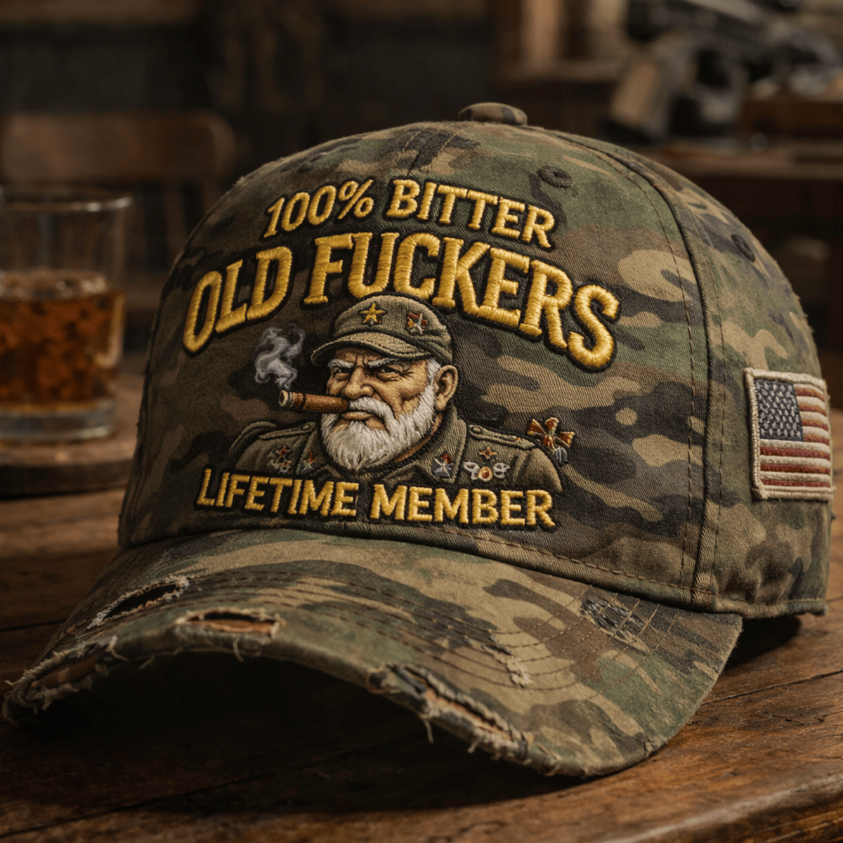 Old Fuckers Veteran Character Print Cap Camo Military Style Detailed Graphic Design Gift For Father Day Dad