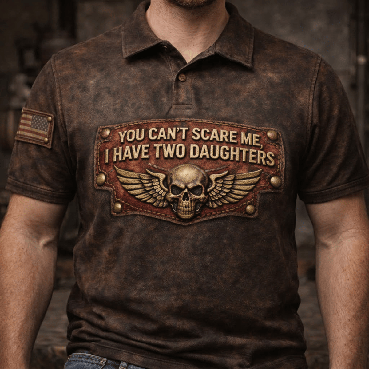 You Can't Scare Me I Have Two Daughters Polo Shirt Printed Vintage Skull Design Fathers Day Gift For Dad