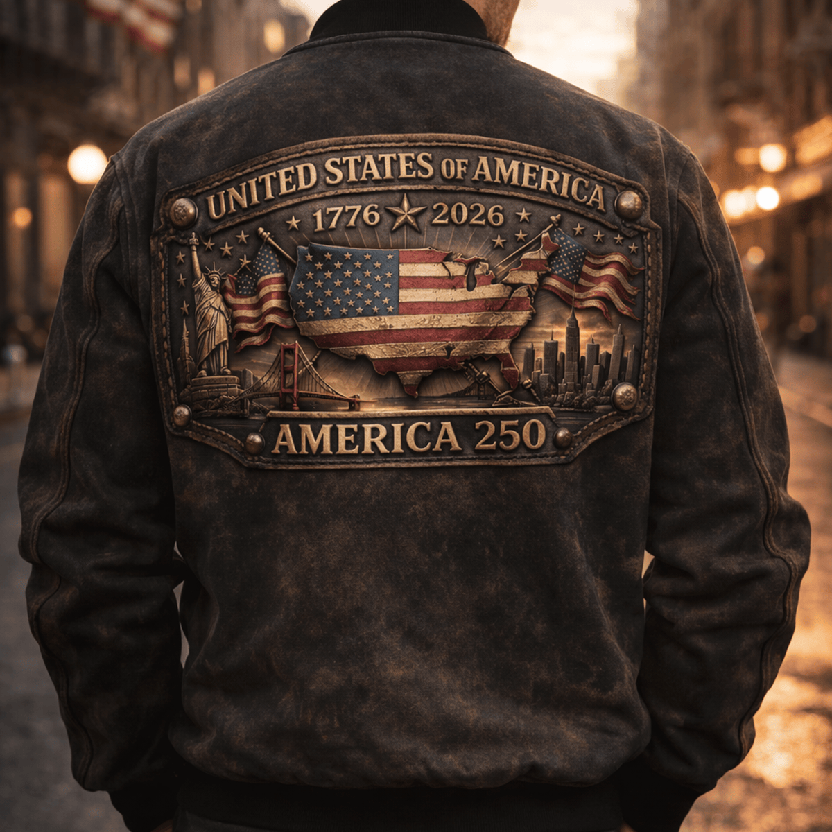 United States Of America 1776 2026 Bomber Jacket Printed Vintage Patriotic Design America 250 Fathers Day Gift For Dad USA