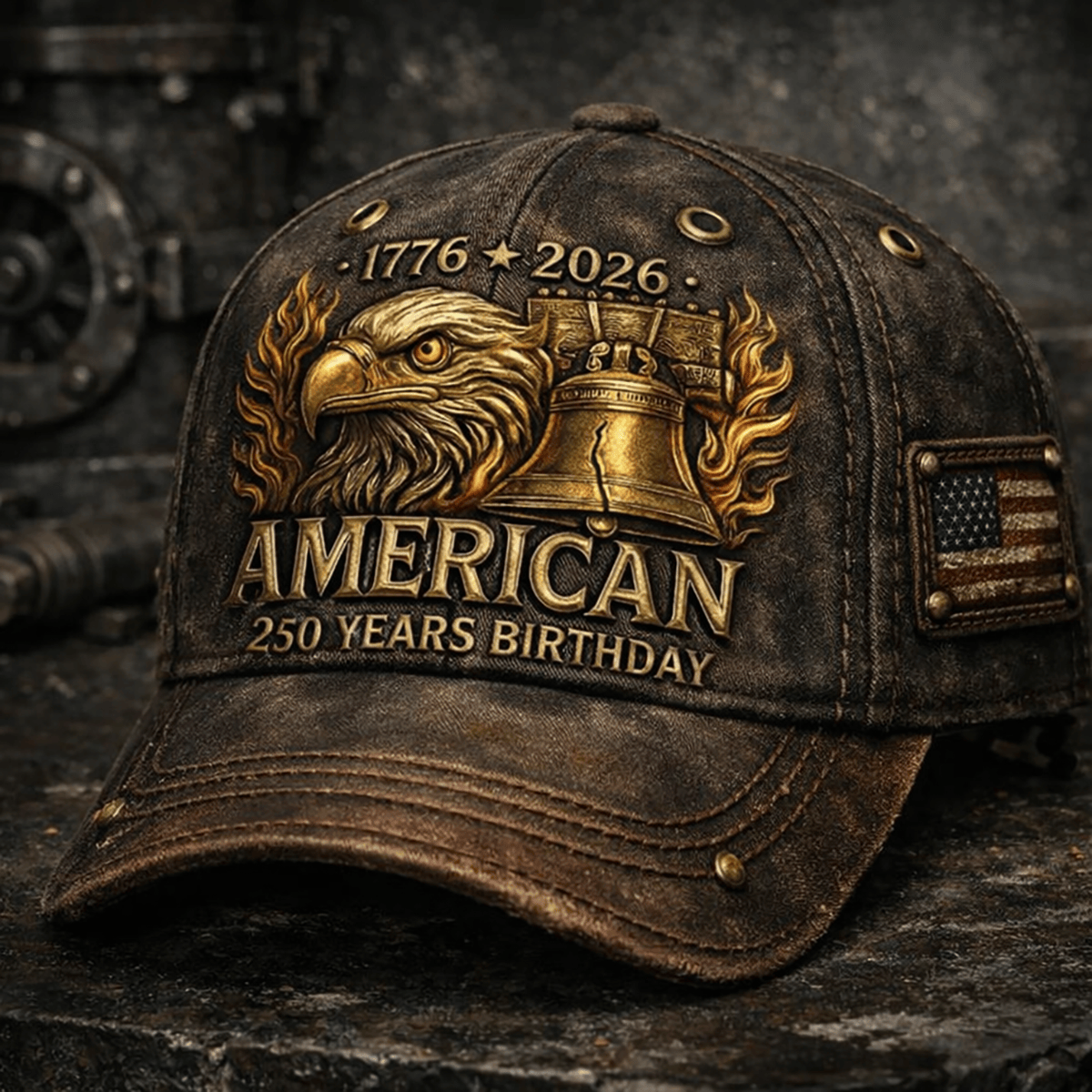 American 250 Years Birthday Eagle Printed Cap, Liberty Bell Patriotic Hat, Vintage USA Style For Father’s Day Gift