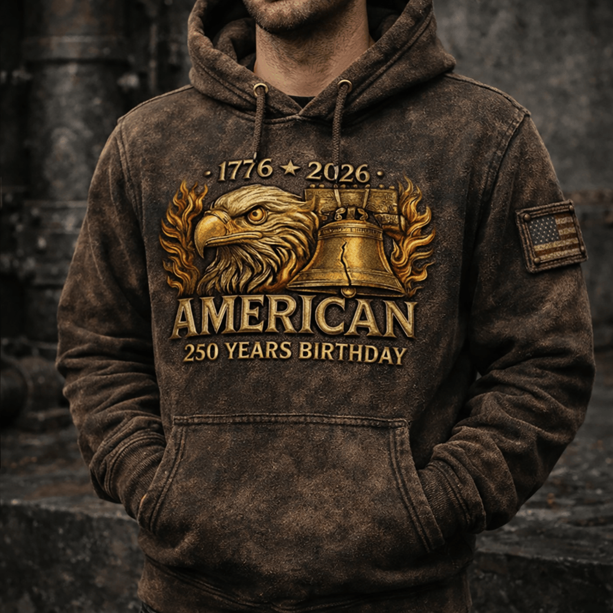 USA 250 Years Eagle Liberty Bell Printed Hoodie, American Patriotic Design, Father’s Day Gift For Dad