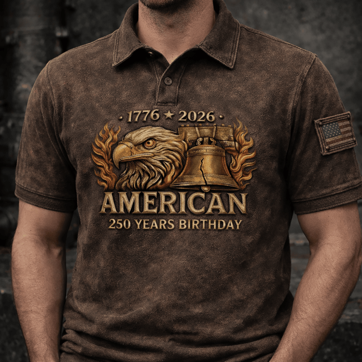 American Eagle Liberty Bell Printed Polo Shirt, USA 250 Years Birthday Design, Father’s Day Gift For Dad, USA Flag Design