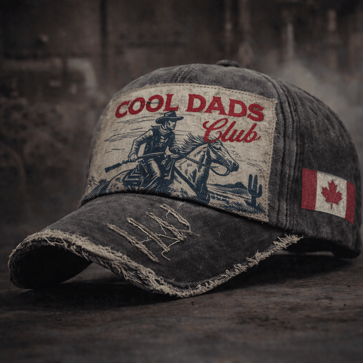 Cool Dads Club Vintage Cowboy Hat Western Style Gift For Dad Father Day Retro Ranch Trucker Cap Canada Flag Patriotic Design