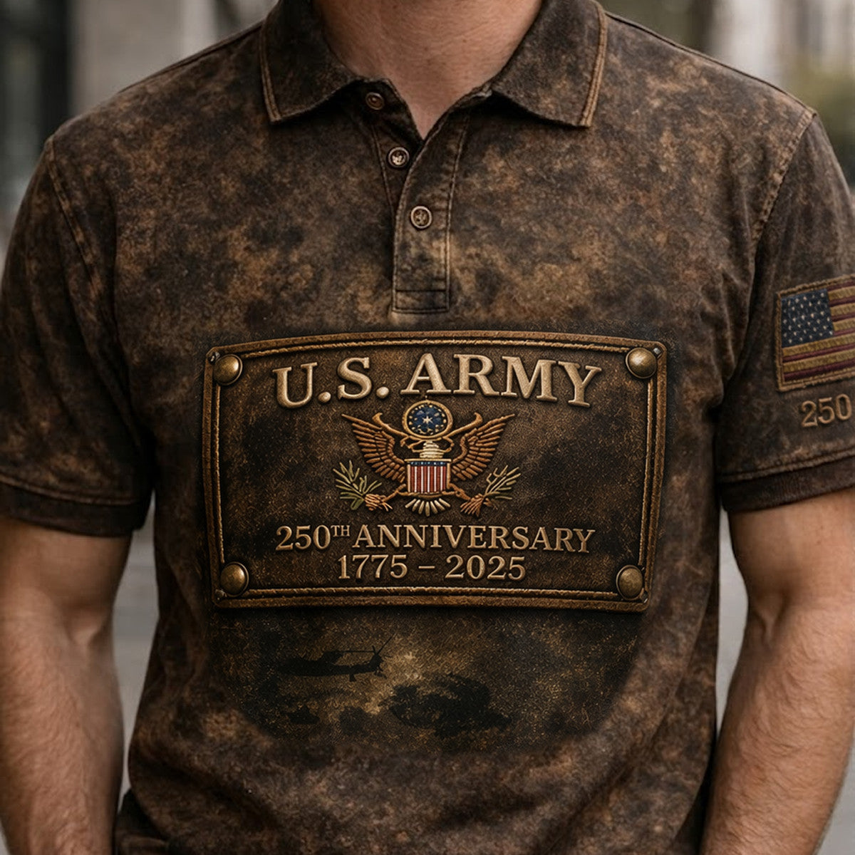 U.S. Military 250th Anniversary Printed Polo Shirt 1775 2025 Eagle Military Veteran Patriotic Gift For Fathers Day USA Flag Design