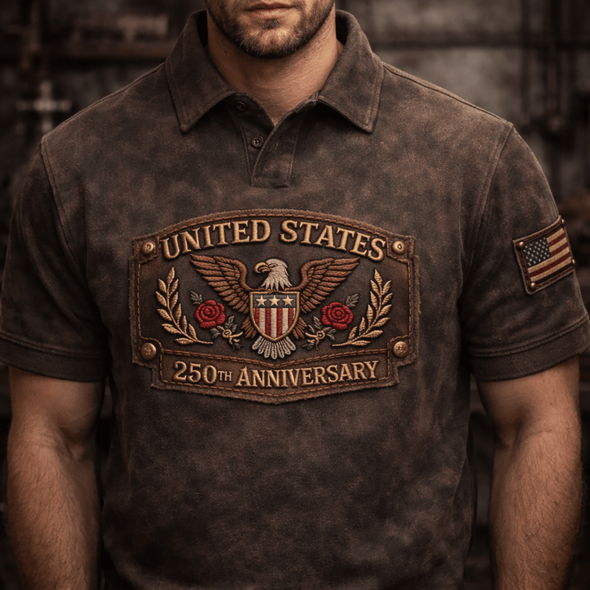 United States Eagle 250th Anniversary Printed Polo Shirt Patriotic Fathers Day Gift For Dad USA Style
