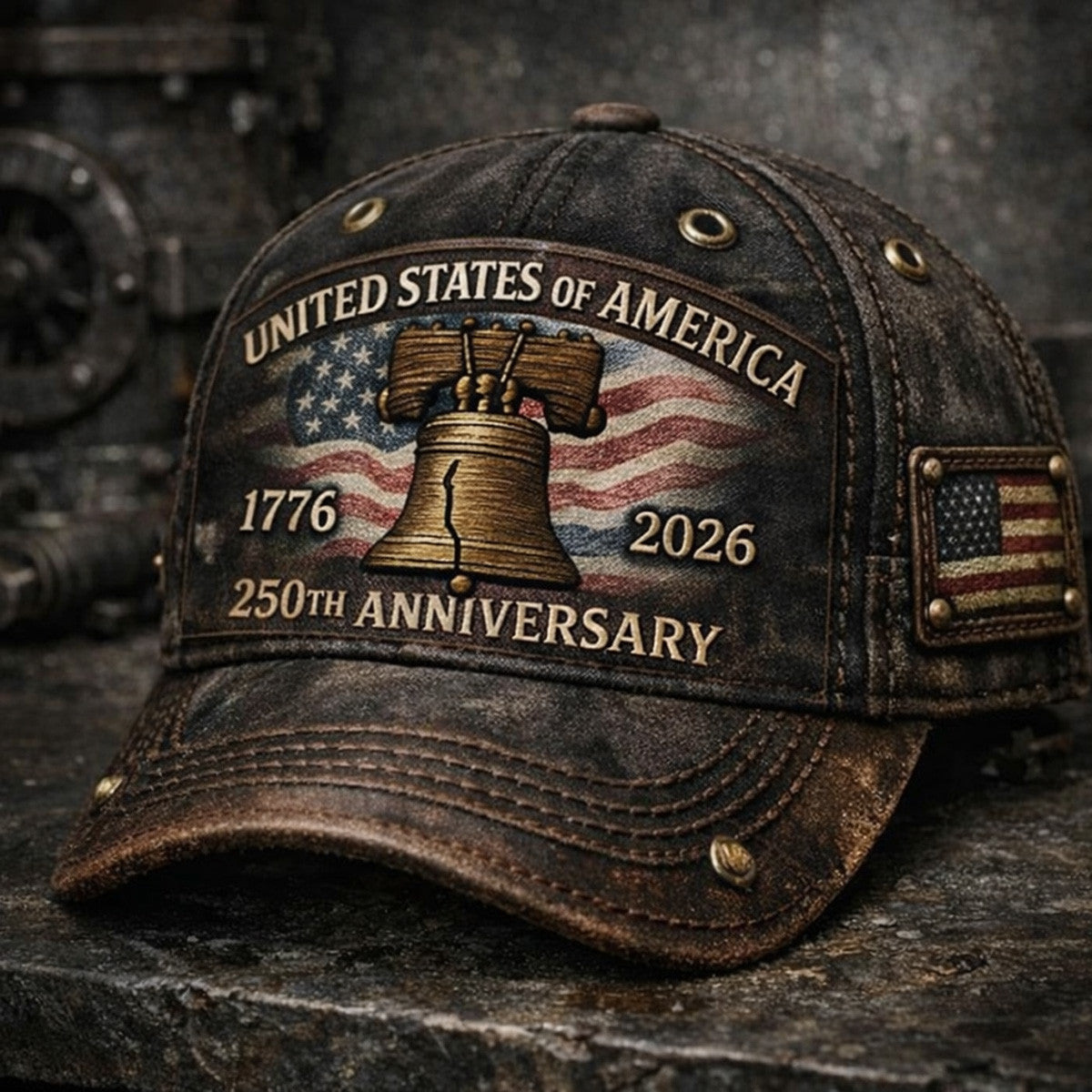 United States Of America Liberty Bell 250th Anniversary 1776 2026 Printed Cap Patriotic Fathers Day Gift For Dad USA Hat