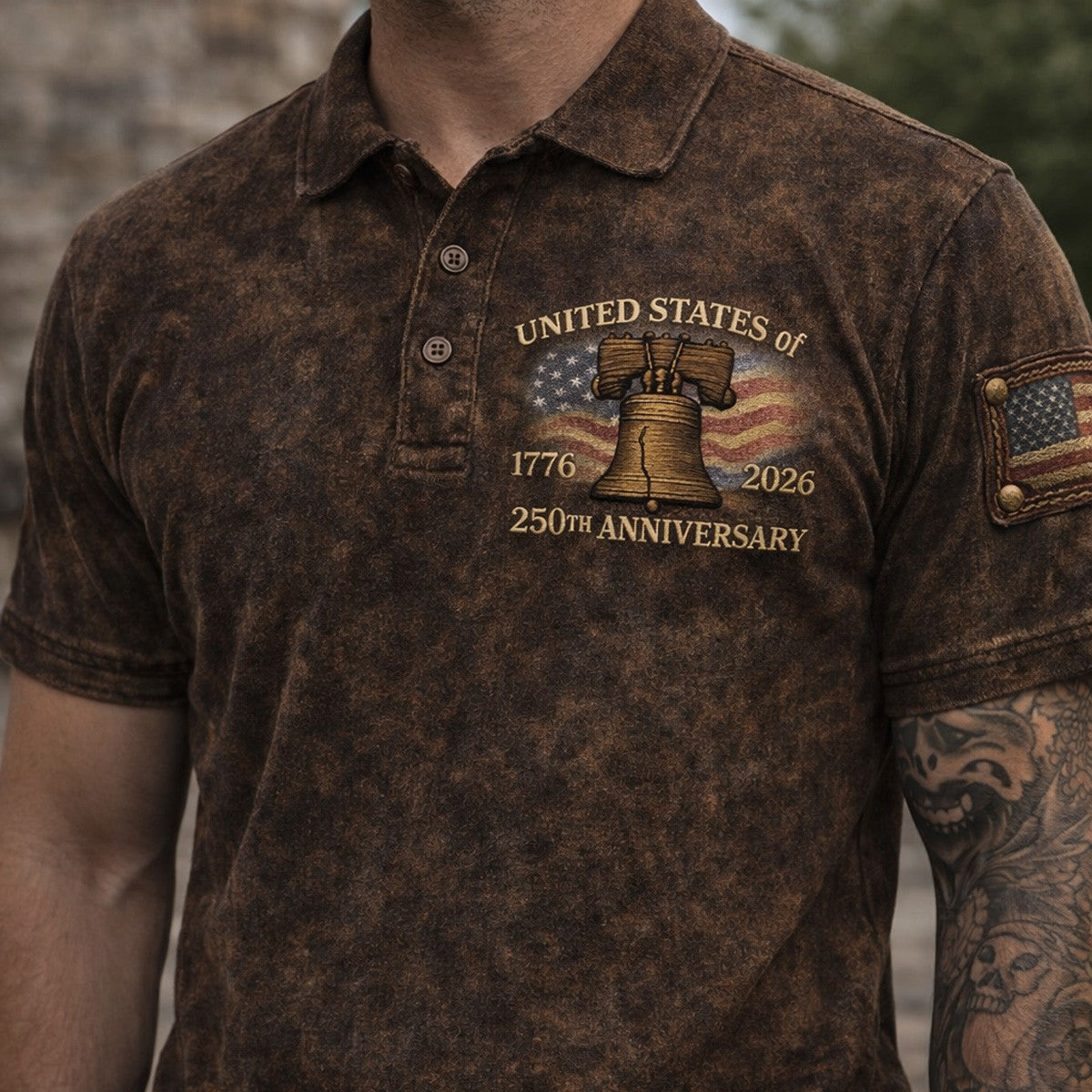 United States Of America Liberty Bell 250th Anniversary Printed Polo Shirt Patriotic Fathers Day Gift For Dad USA Style