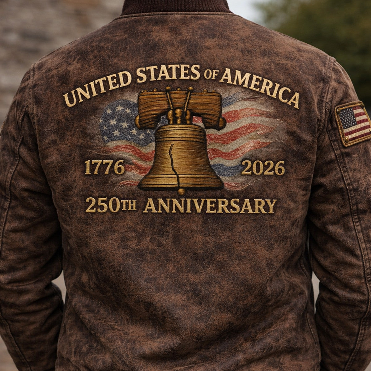 United States Of America Liberty Bell 250th Anniversary 1776 2026 Printed Bomber Jacket Patriotic Fathers Day Gift For Dad