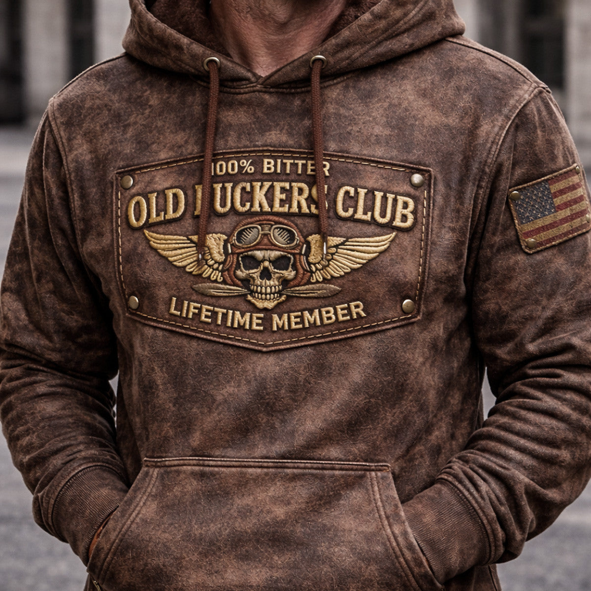 Old Fckers Club Skull Pilot Wings Hoodie Vintage Printed Style Bitter Lifetime Member Graphic For Father Day