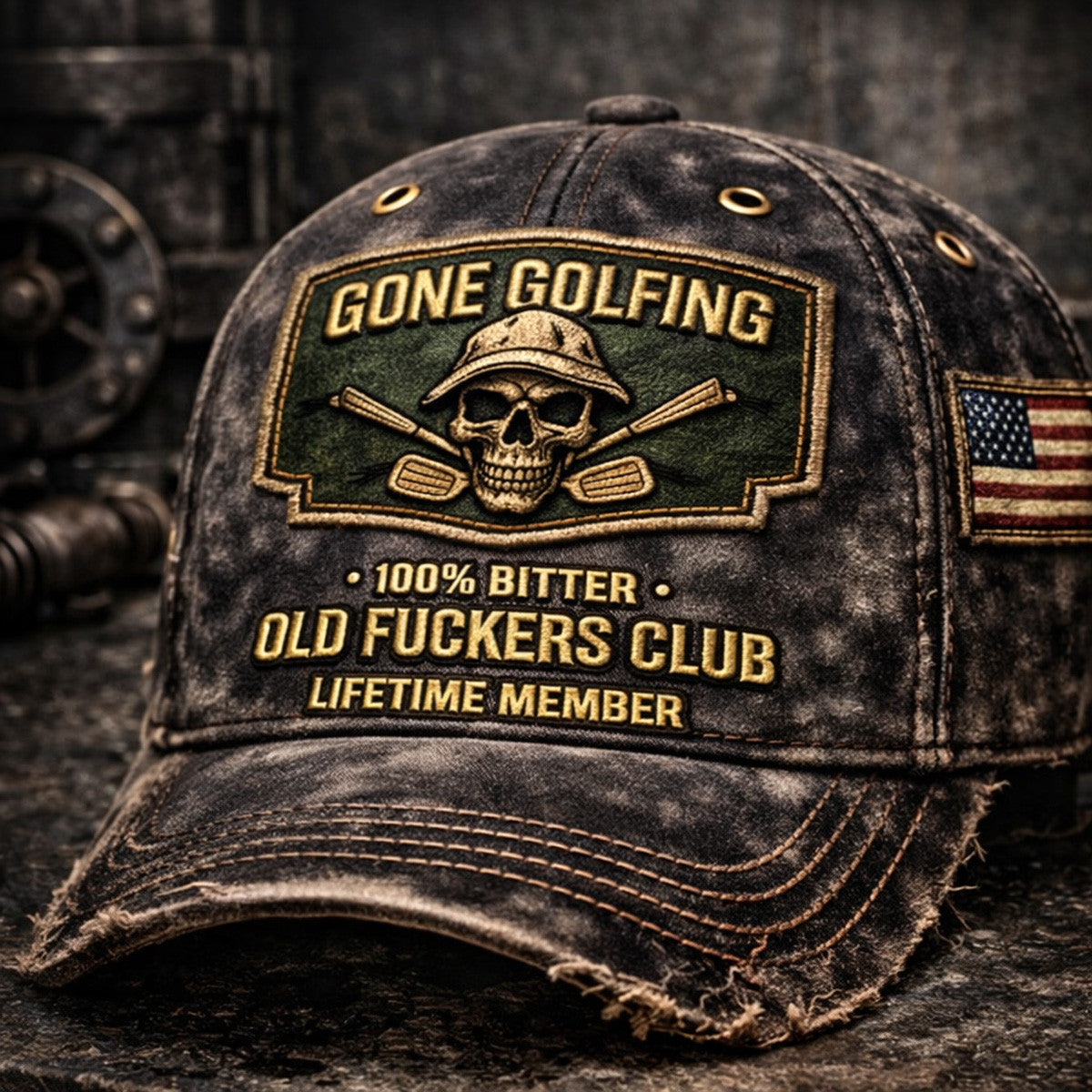 Gone Golfing Skull Golf Printed Hat Funny Gift For Father's Day Cap Old Fckers Club Vintage Style USA Flag Design