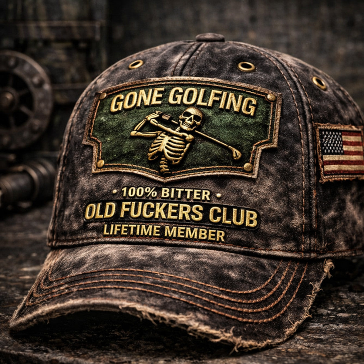 Gone Golfing Skeleton Golf Printed Hat Funny Gift For Dad Father's Day Old Fckers Club USA Flag Design