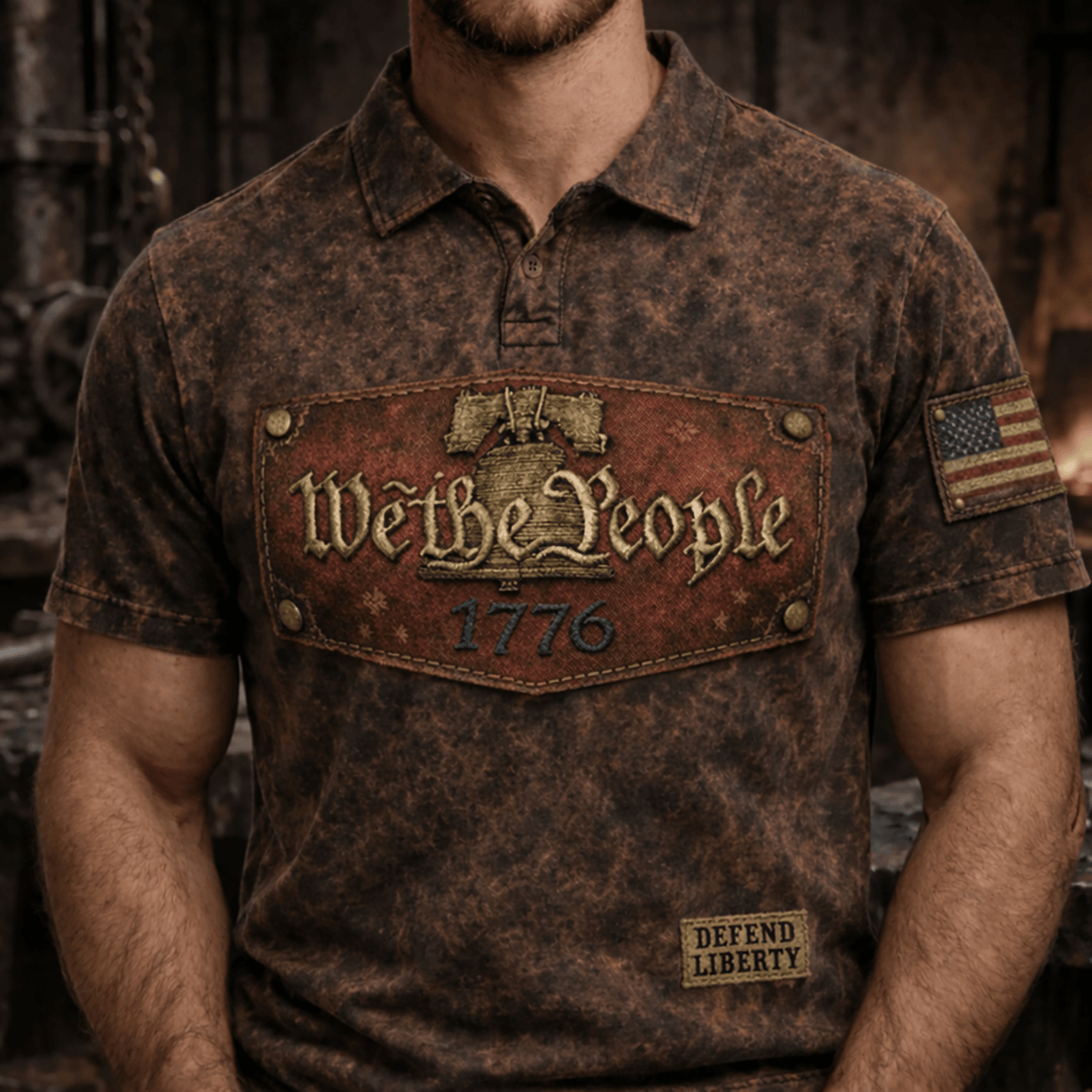 Vitage Liberty Bell We The People 1776 Printed Polo Shirt American Flag Design Patriotic Polo Father's Day Gift For Husband