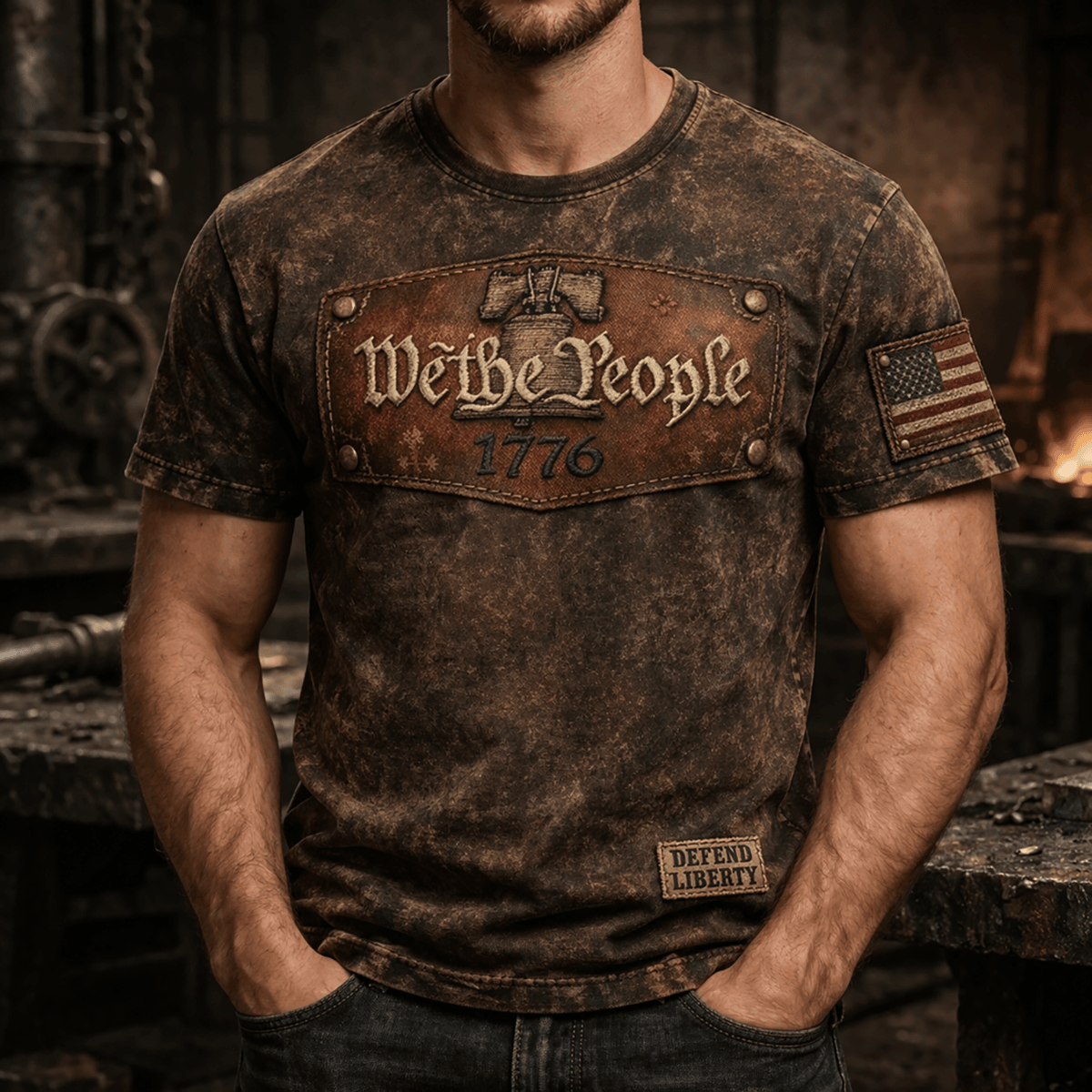 Liberty Bell We The People 1776 Printed T-Shirt American Flag Graphic Patriotic T Shirt Father's Day Gift