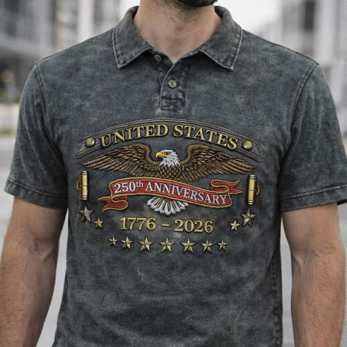 United States 250th Anniversary 1776 2026 Eagle Printed Polo Shirt Gift for Father Day Patriotic USA Polo Vintage Style