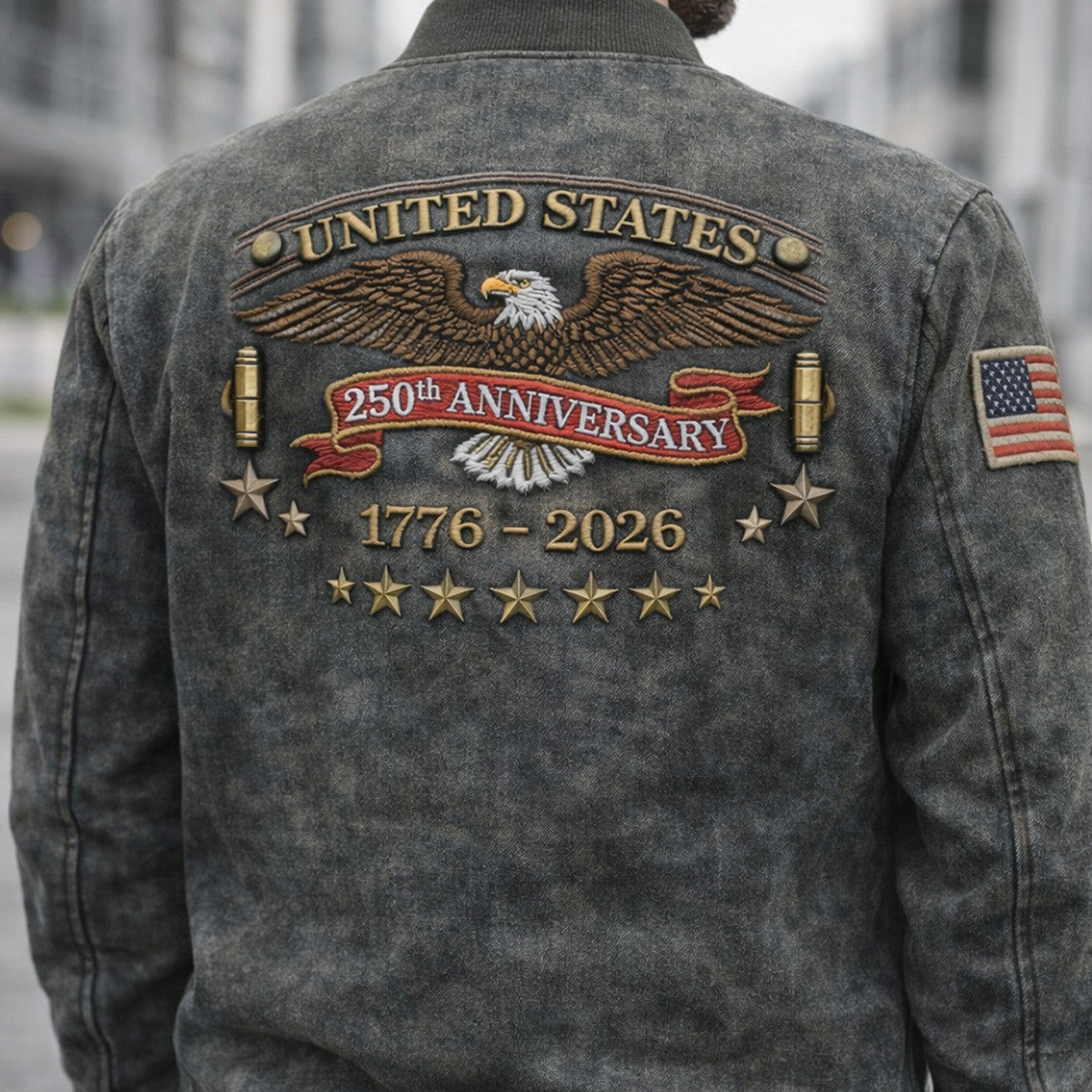 United States 250th Anniversary 1776 2026 Eagle Printed Bomber Jacket Gift for Father Day Patriotic USA Jacket Vintage Style