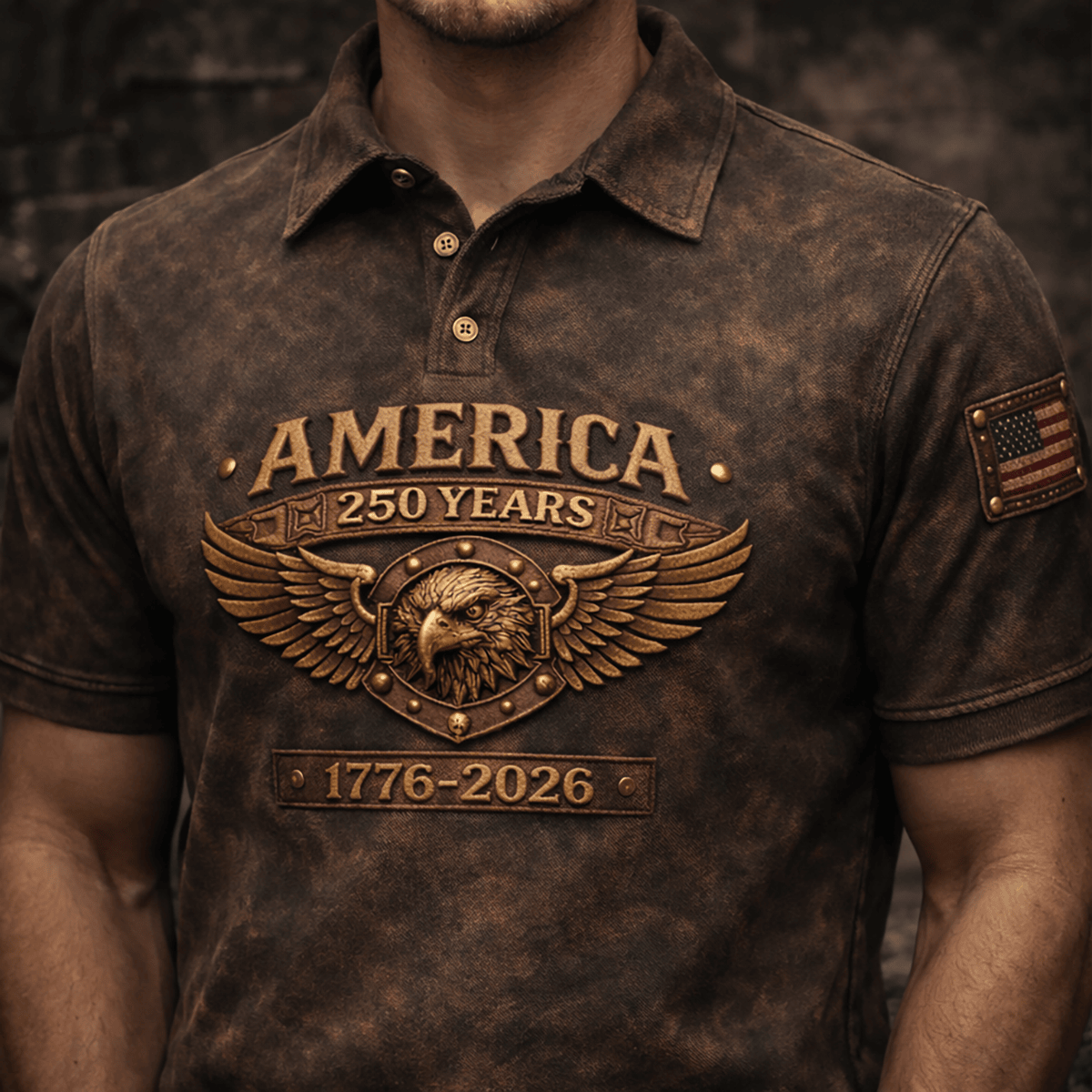 America 250 Years 1776 2026 Eagle Printed Polo Shirt Vintage Style Gift for Father Day Patriotic USA Polo USA Flag Design