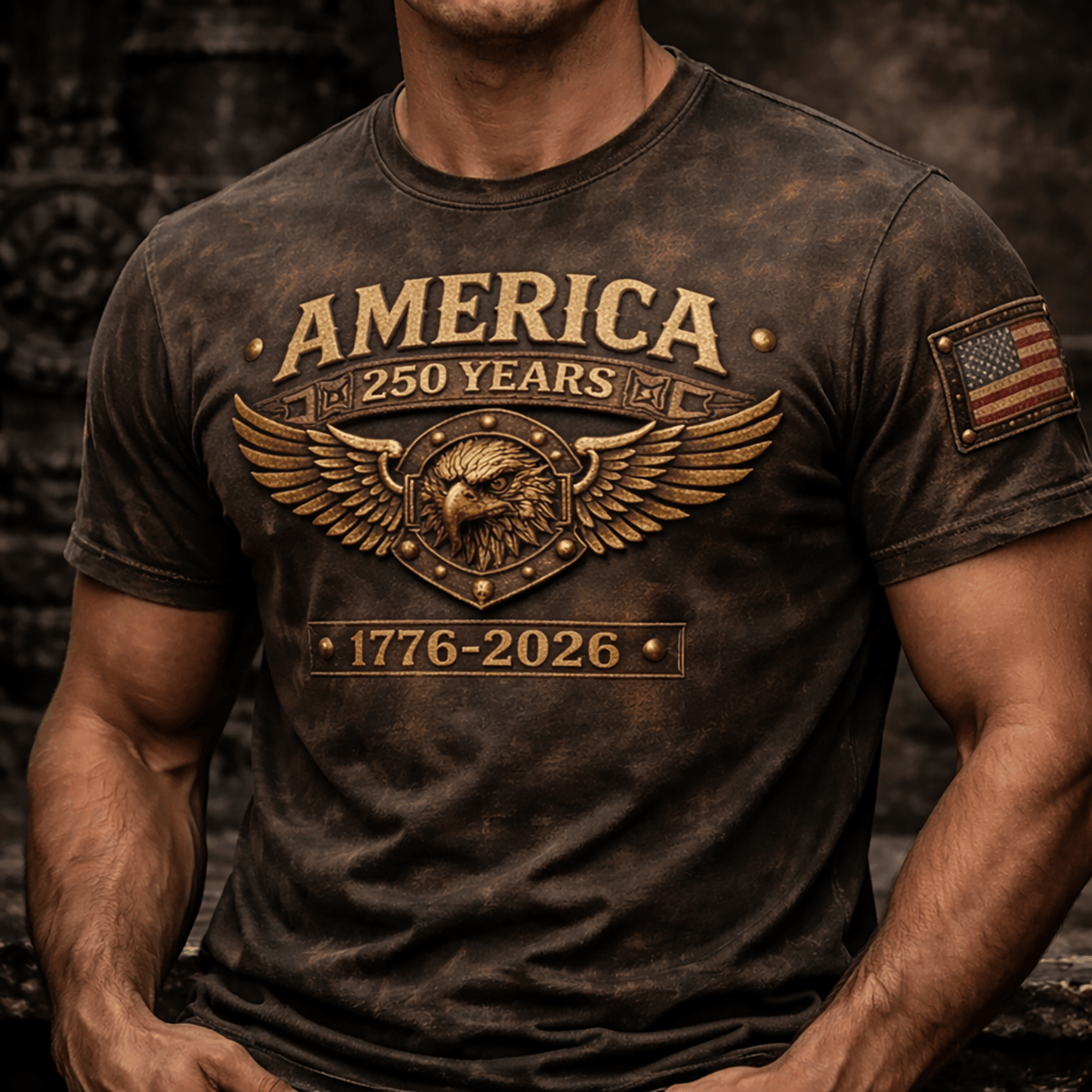 America 250 Years 1776 2026 Eagle Printed T Shirt Vintage Style Gift for Father Day Patriotic USA Shirt USA Flag Design