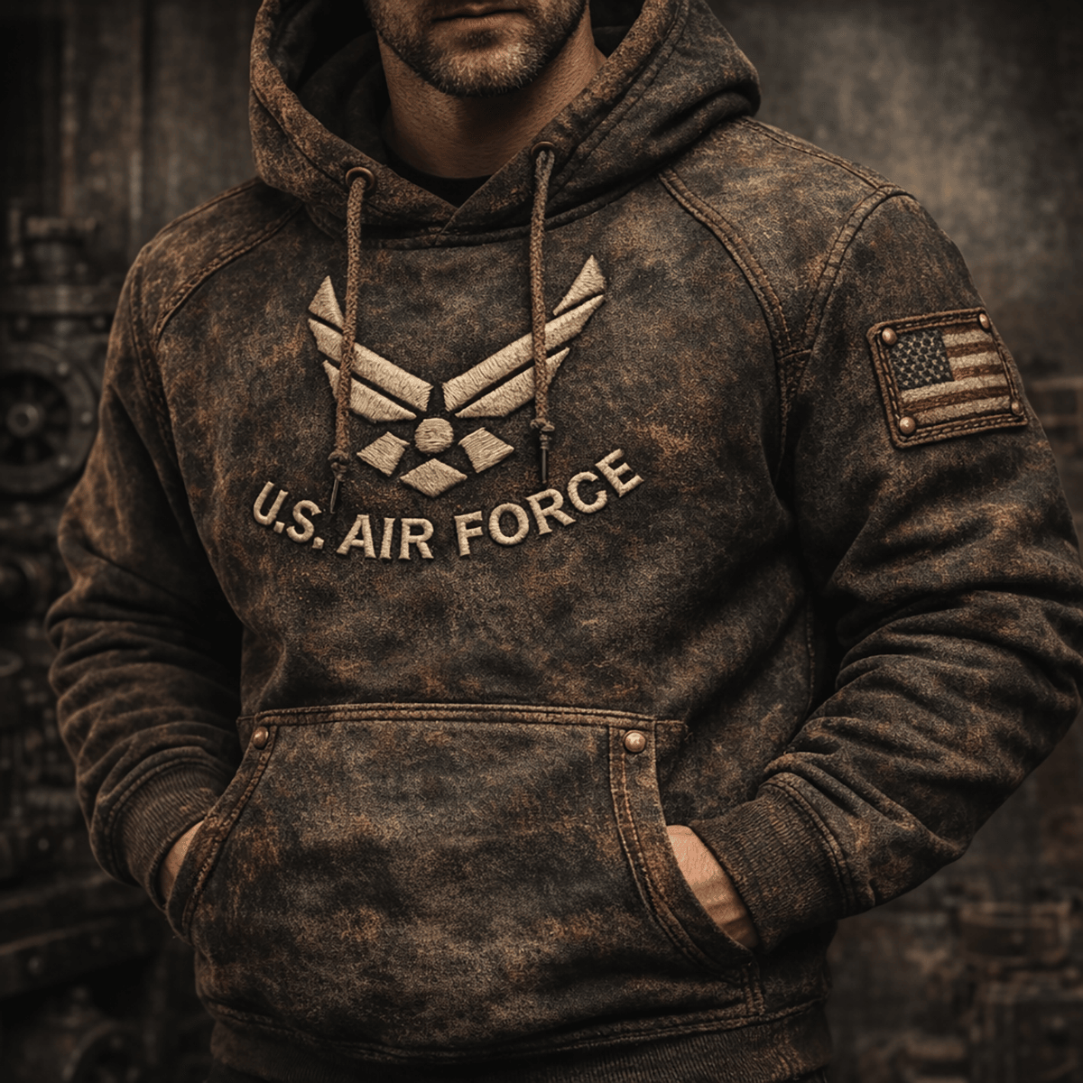 Custom Rank US Air Force Eagle Printed Hoodie Vintage Style Gift for Father Day Patriotic USA Hoodie Design