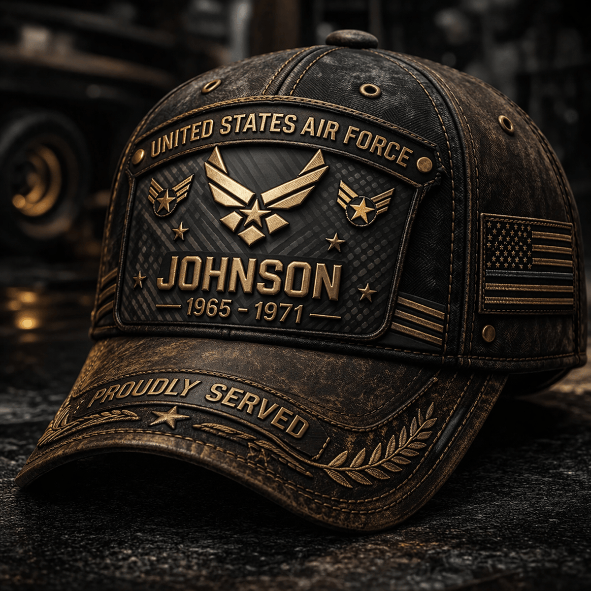 Custom Name United States Air Force Hat Printed Veteran Cap Proudly Served Star Badge Gift for Dad Father's Day