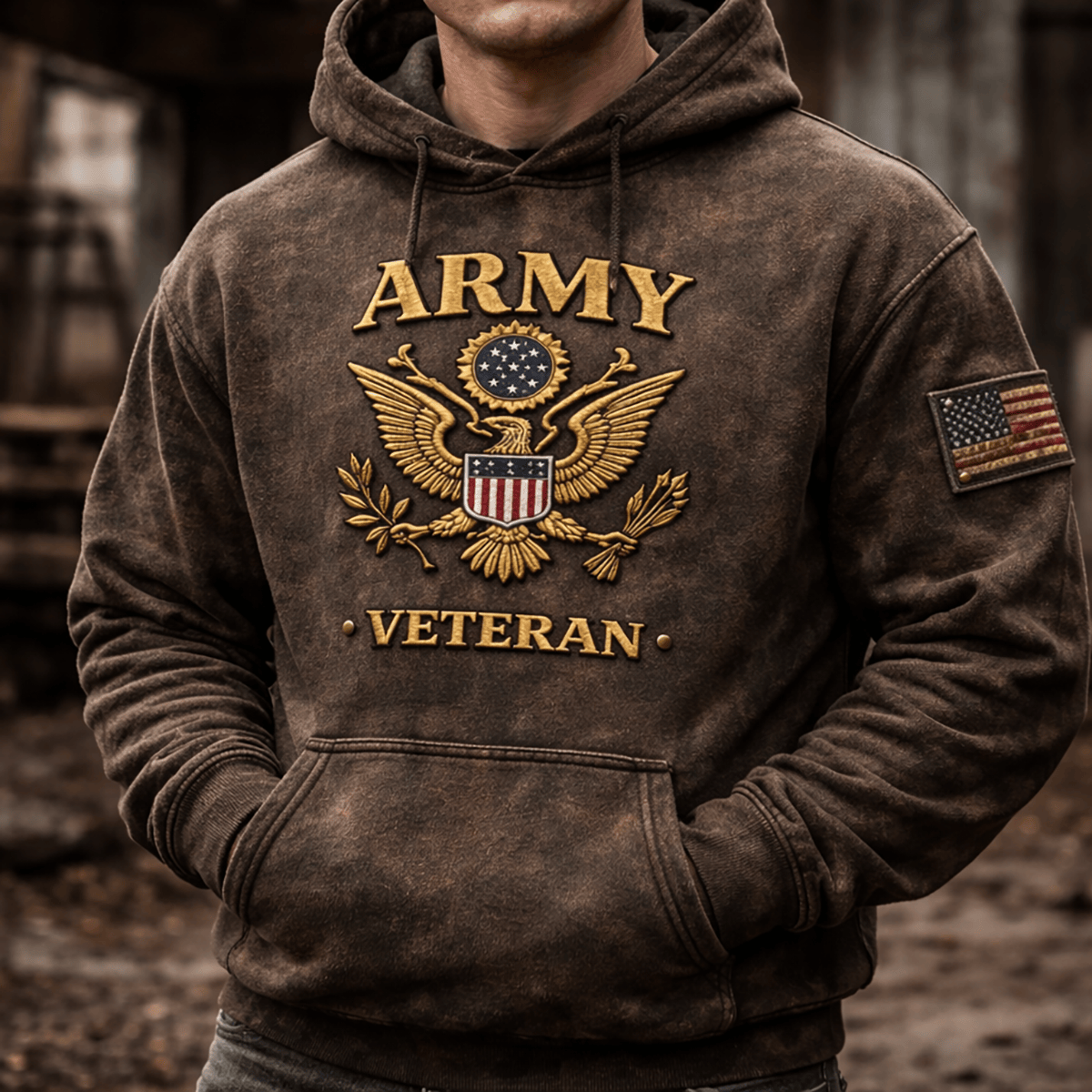 Veteran Printed Hoodie Patriotic USA Gift for Father Day Military Dad Vintage Style Hoodie Gift for Dad
