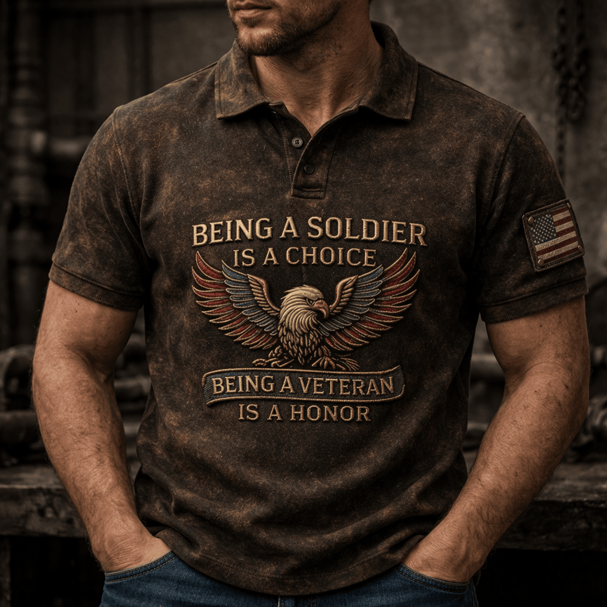 Veteran Eagle Polo Shirt Printed Being A Soldier Is A Choice Being A Veteran Is Honor Father Day Gift for Dad Patriotic Style