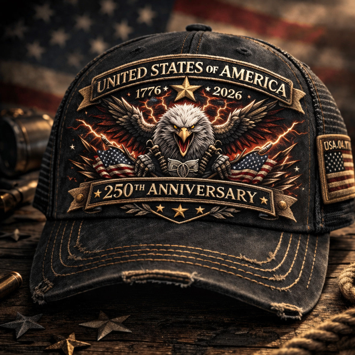 United States of America 1776 2026 250th Anniversary Eagle Lightning Cap Printed Father Day Gift for Dad Patriotic USA Hat Design