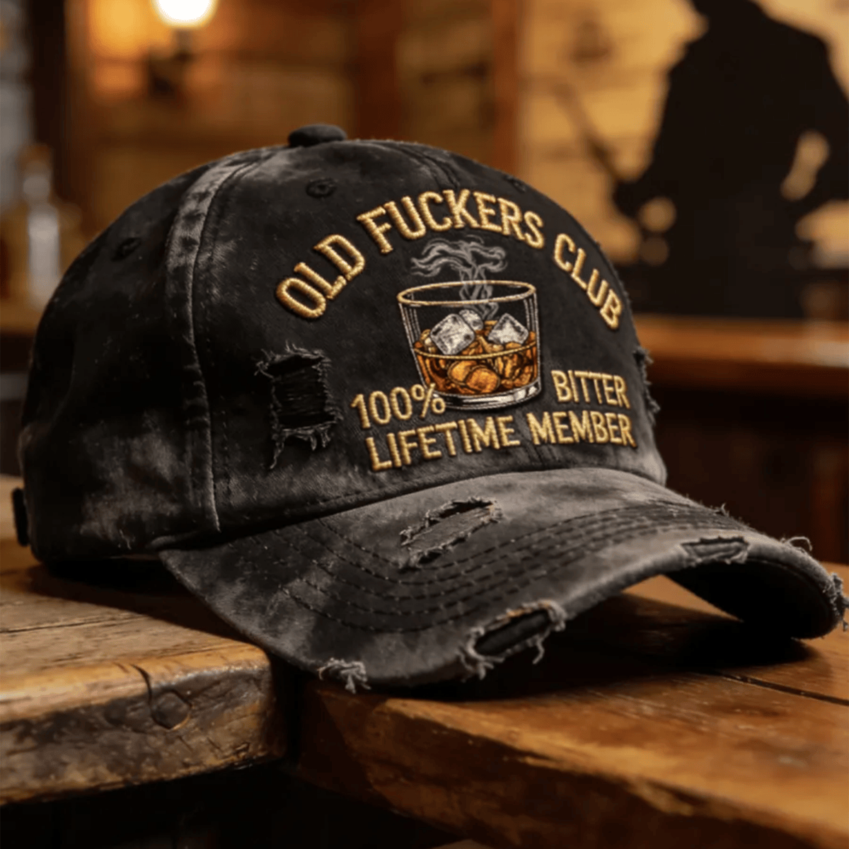 Old Fuckers Club Lifetime Member Whiskey Glass Cap Printed Father Day Gift for Dad Funny Vintage Hat Drinking Humor Design