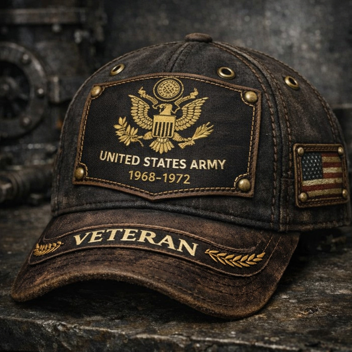 United States Veteran 1968 1972 Cap Printed Father Day Gift for Dad Military Hat Vintage Style Patriotic USA Veteran Design